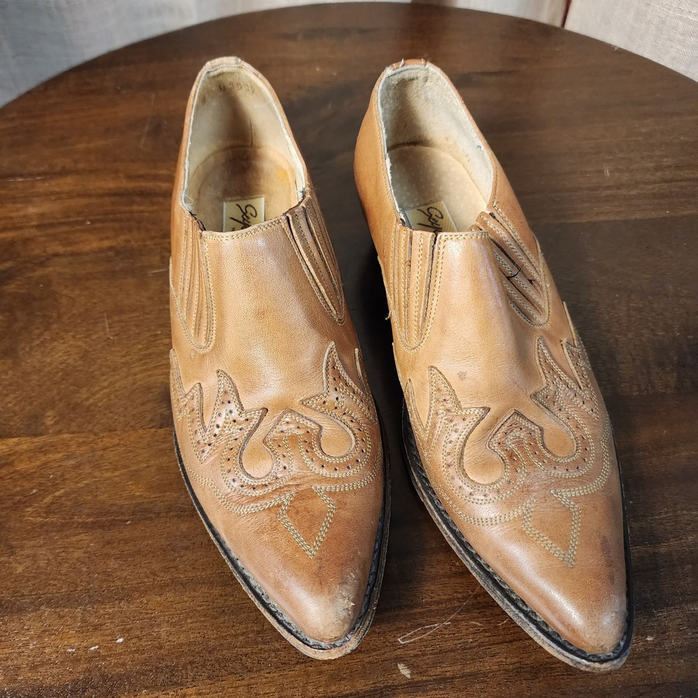 Seychelles Vintage Women 6 Leather Western Pointed Toe Slip On Loafer Tan Mexico